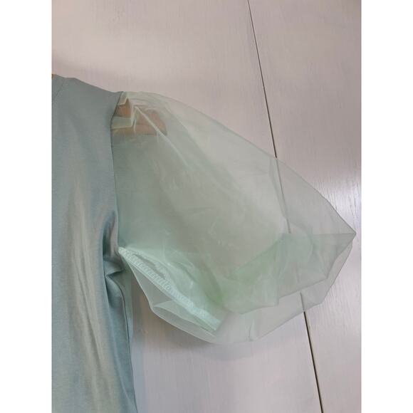 Lizette Collection short puff sleeve bodysuit green pastel stretchy Size L - Picture 3 of 7